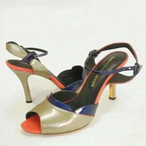 Gaspard Yurkviech Eascarpin Colourblock Beige Blue Patent Leather Heels